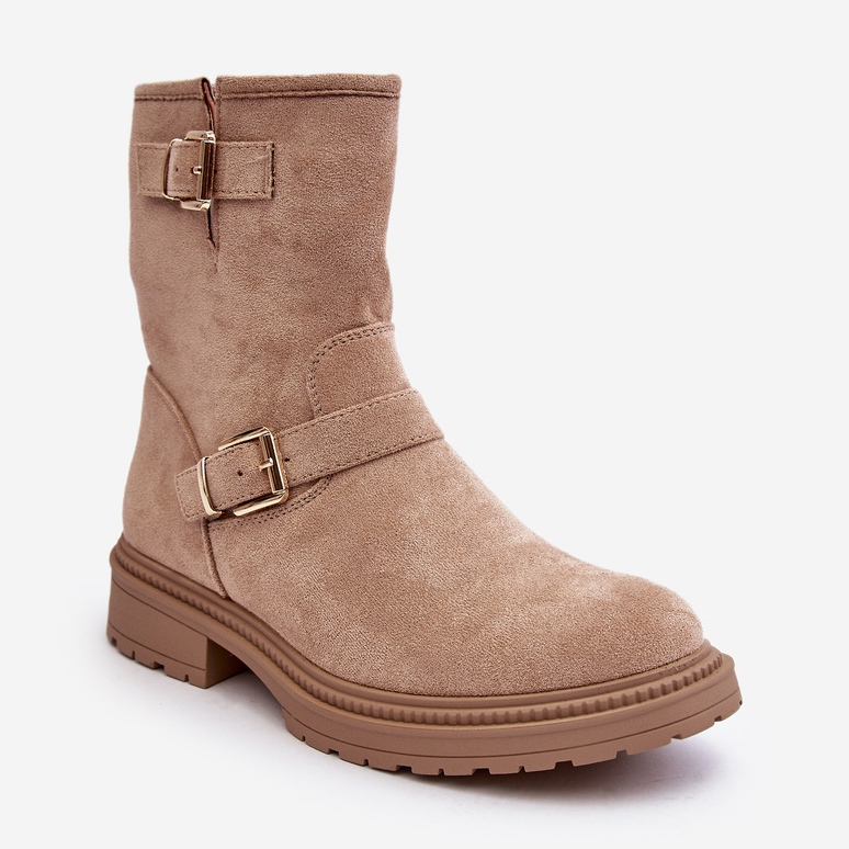 Botas rasas femininas com fivelas, bege Bliggore 1