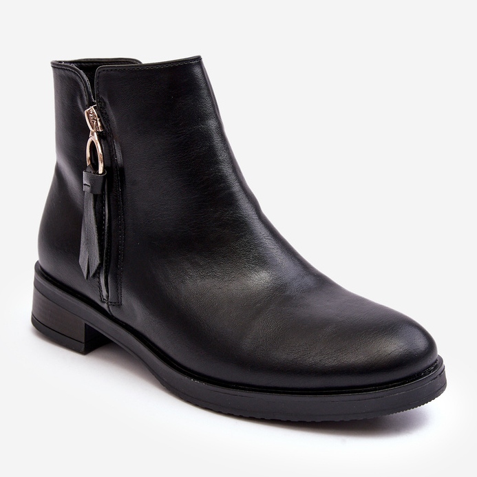 PE1 Botas rasas femininas de couro pretas Vasica preto 2