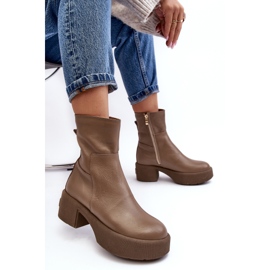 Lemar Volavola Botins de couro com salto baixo, bege escuro 1 Lemar Volavola Botins de couro com salto baixo, bege escuro 1