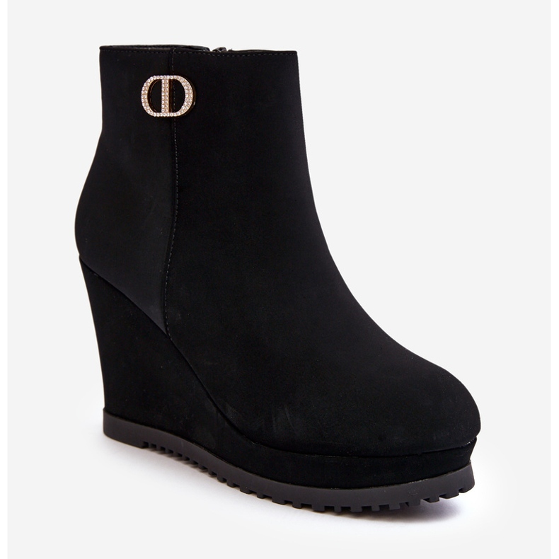 WJ2 Botins femininos de cunha com decoração pequena, Bertolina Preto 1