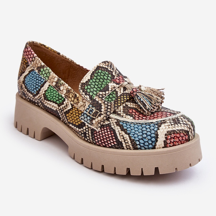 Sapatos femininos de couro com franjas Maciejka 05497-45 multicolorido bege 1 Sapatos femininos de couro com franjas Maciejka 05497-45 multicolorido bege 1