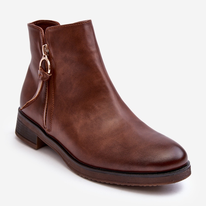 Botas rasas femininas de couro marrom Vasica castanho 1