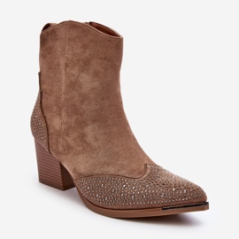 FS1 Botas de cowboy decoradas femininas com salto alto bege Eleduana 1