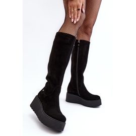 Botas femininas de camurça com cunha Maciejka 05767-01 pretas preto 1