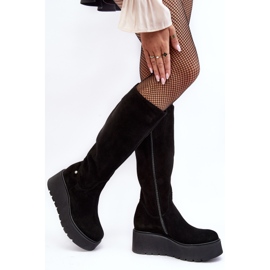 Botas femininas de camurça com cunha Maciejka 05767-01 pretas preto 2