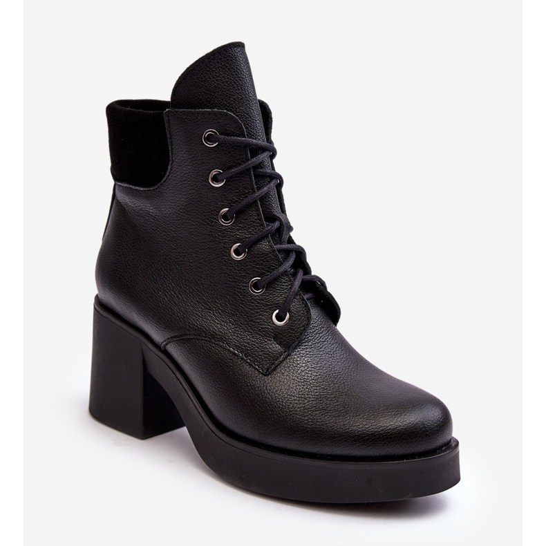 Botins femininos de couro com salto alto preto Lemar Leocera 1