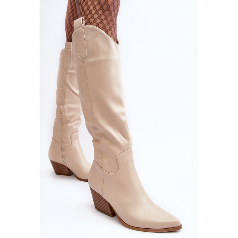 WJ2 Botas de cowboy femininas bege claro da Kaspella 2