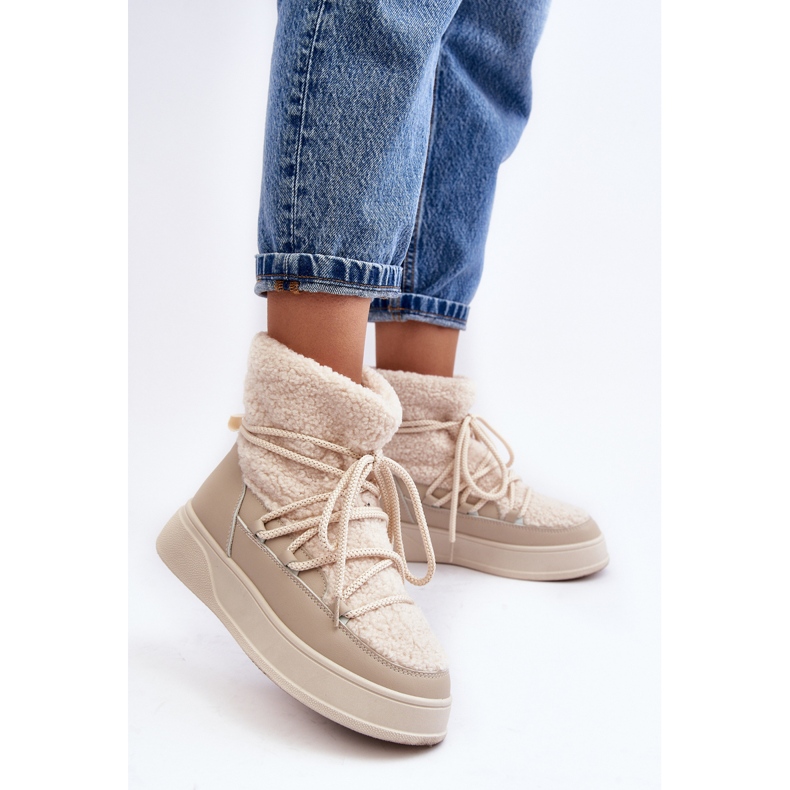 FG2 Botas femininas de neve com plataforma bege claro Ahatissa 1