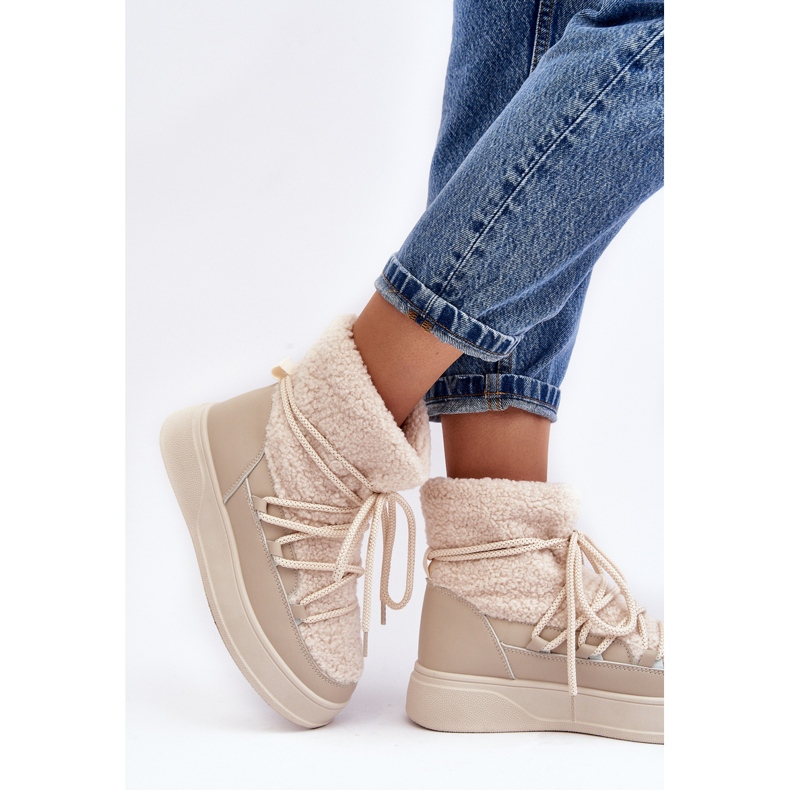 FG2 Botas femininas de neve com plataforma bege claro Ahatissa 2