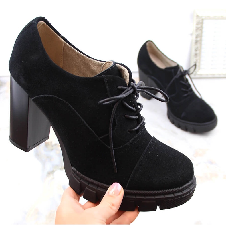 Sapatos femininos de camurça preta com salto alto e plataforma, Filippo DP4918 preto 1