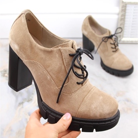 Sapatos femininos de camurça de couro com salto alto e plataforma, bege Filippo DP4918 1