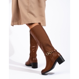 Botas marrons de salto baixo Shelovet marrom castanho 1