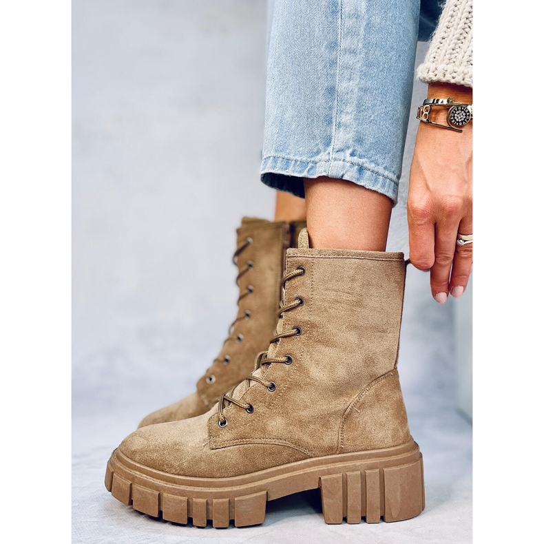 Bota Kelis Khaki com cadarço bege 2