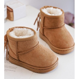Botas de neve isoladas infantis com franjas Camel Mikyla marrom 2