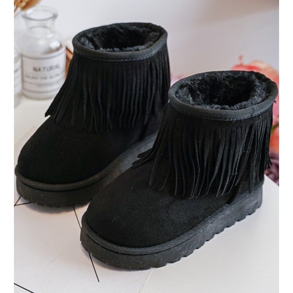 Botas de neve infantis isoladas com franjas decorativas, Black Nimia preto 1 Botas de neve infantis isoladas com franjas decorativas, Black Nimia preto 1