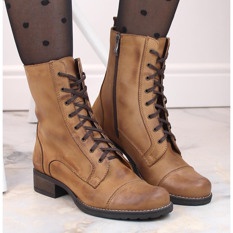 Botas de pele castanhas para mulher Dolce Pietro bege castanho 2