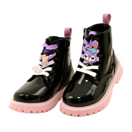 Botas lacadas com clipes decorativos Miss 23DZ23-6582 pretas preto 1