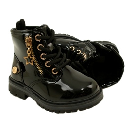 Miss Botas femininas de couro envernizado, estrela 23DZ23-6593, pretas preto 6