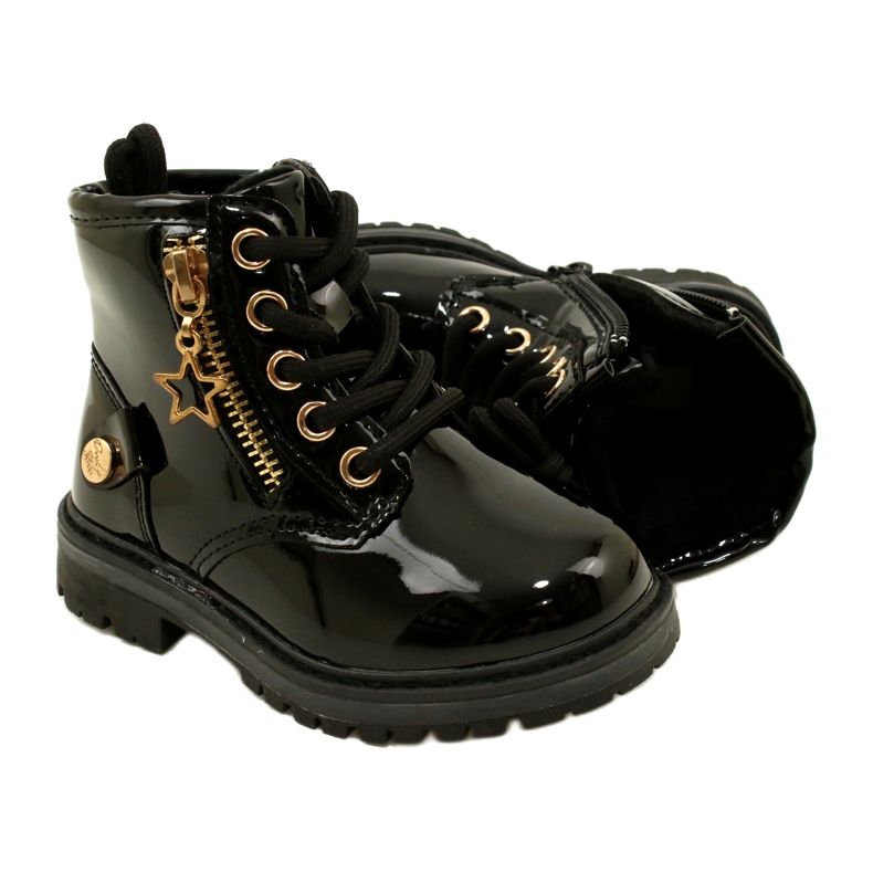 Miss Botas femininas de couro envernizado, estrela 23DZ23-6593, pretas preto 6