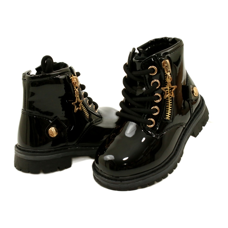 Miss Botas femininas de couro envernizado, estrela 23DZ23-6593, pretas preto 3