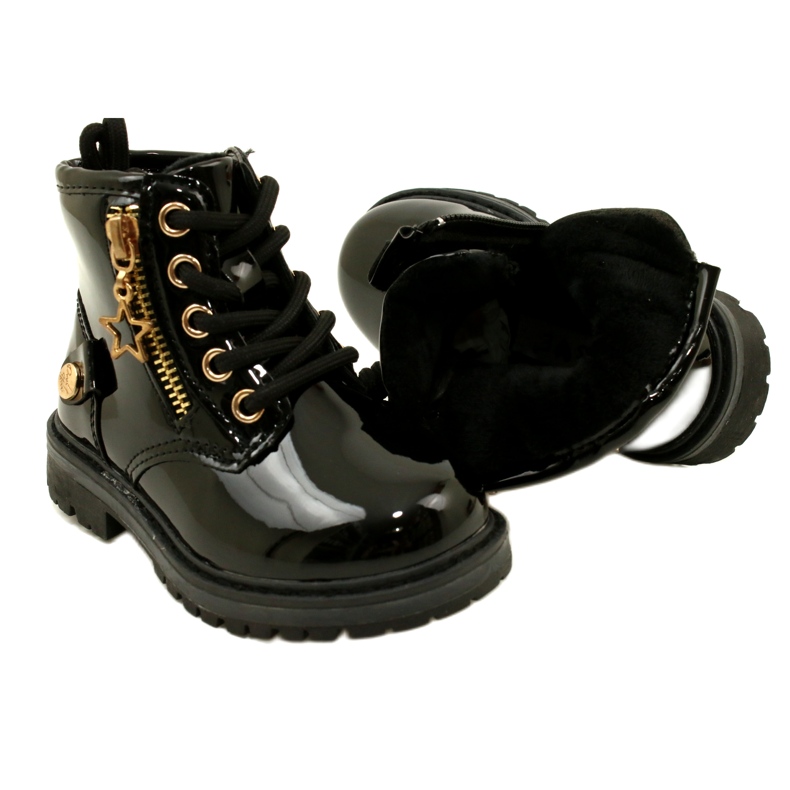 Miss Botas femininas de couro envernizado, estrela 23DZ23-6593, pretas preto 5