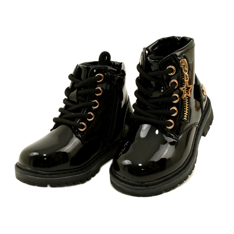 Miss Botas femininas de couro envernizado, estrela 23DZ23-6593, pretas preto 2