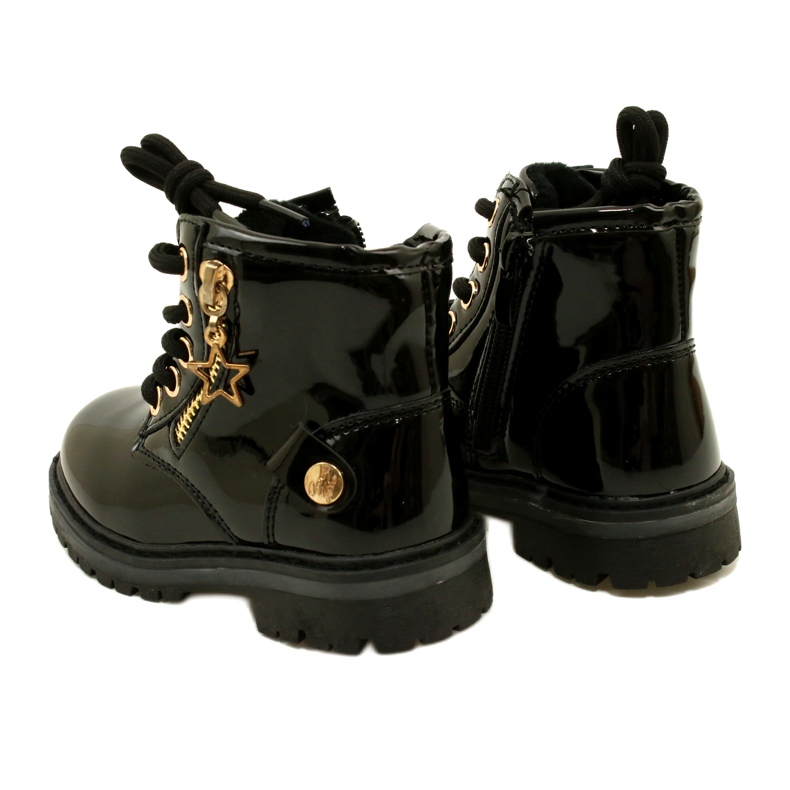 Miss Botas femininas de couro envernizado, estrela 23DZ23-6593, pretas preto 7