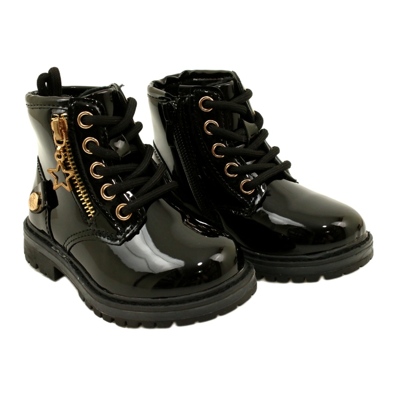 Miss Botas femininas de couro envernizado, estrela 23DZ23-6593, pretas preto 4
