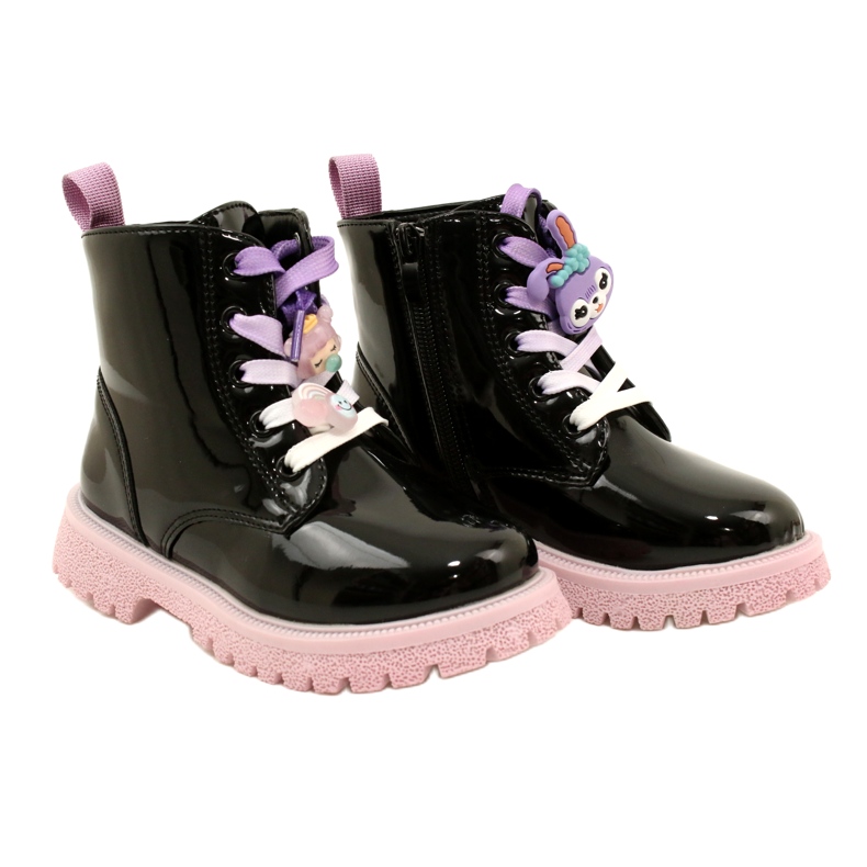 Botas lacadas com clipes decorativos Miss 23DZ23-6582 pretas preto 4