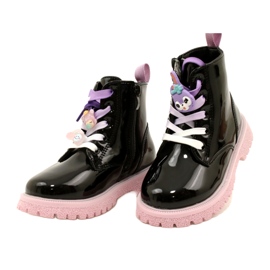 Botas lacadas com clipes decorativos Miss 23DZ23-6582 pretas preto 3