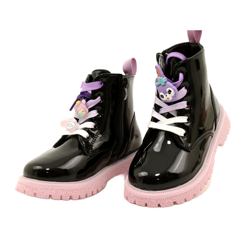 Botas lacadas com clipes decorativos Miss 23DZ23-6582 pretas preto 3