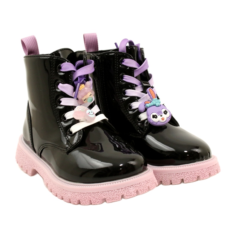 Botas lacadas com clipes decorativos Miss 23DZ23-6582 pretas preto 6