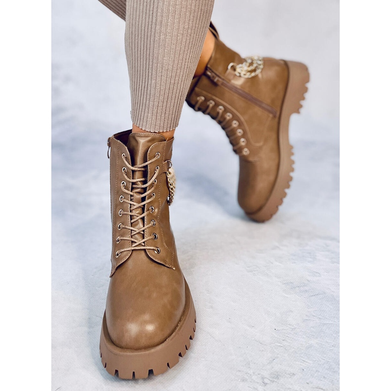 Botas botas com correntes Tokio Khaki bege 1