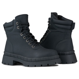 Botas femininas negras com cadarços preto 1 Botas femininas negras com cadarços preto 1