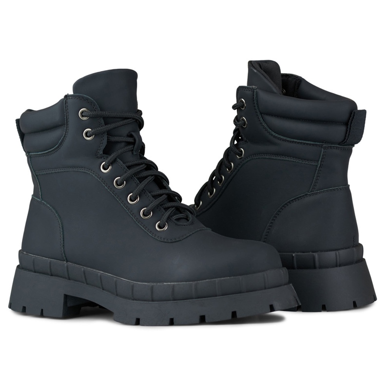 Botas femininas negras com cadarços preto 1