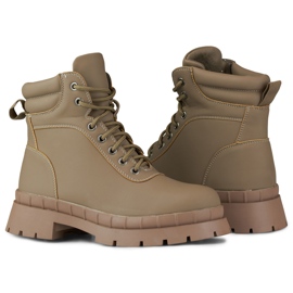 Botas femininas marrons com atacadores bege 1 Botas femininas marrons com atacadores bege 1
