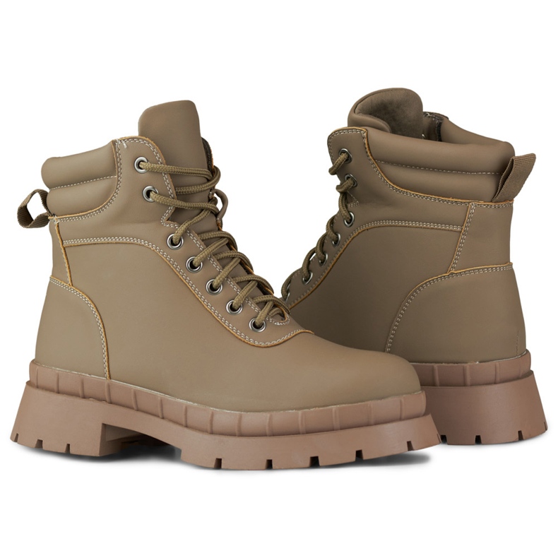 Botas femininas marrons com atacadores bege 1 Botas femininas marrons com atacadores bege 1