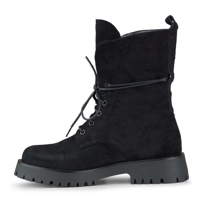 Botas femininas de camurça preta com cadarço bege 2 Botas femininas de camurça preta com cadarço bege 2