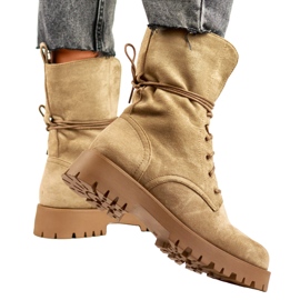 Botas femininas de camurça com cadarço bege 1