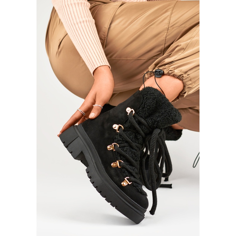 Botas femininas de pele preta para neve preto 1