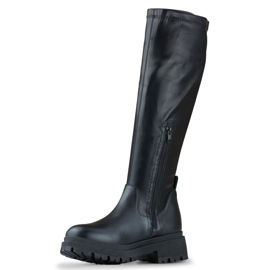 Botas femininas elásticas pretas em couro ecológico preto 1