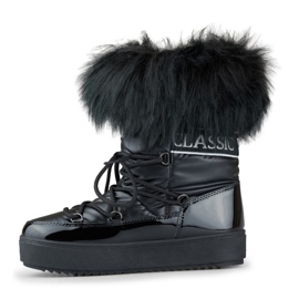 Botas de neve femininas pretas com pele decorativa preto 2