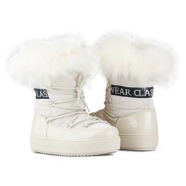 Botas de neve femininas bege com pele decorativa 1