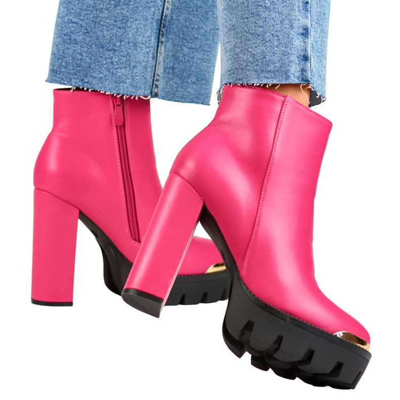 Botins femininos rosa com salto grosso 1