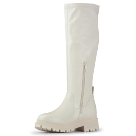 Botas femininas elásticas bege em couro ecológico 1