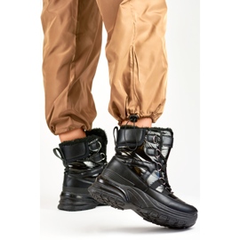 Botas femininas esportivas pretas para neve com cadarço preto 1