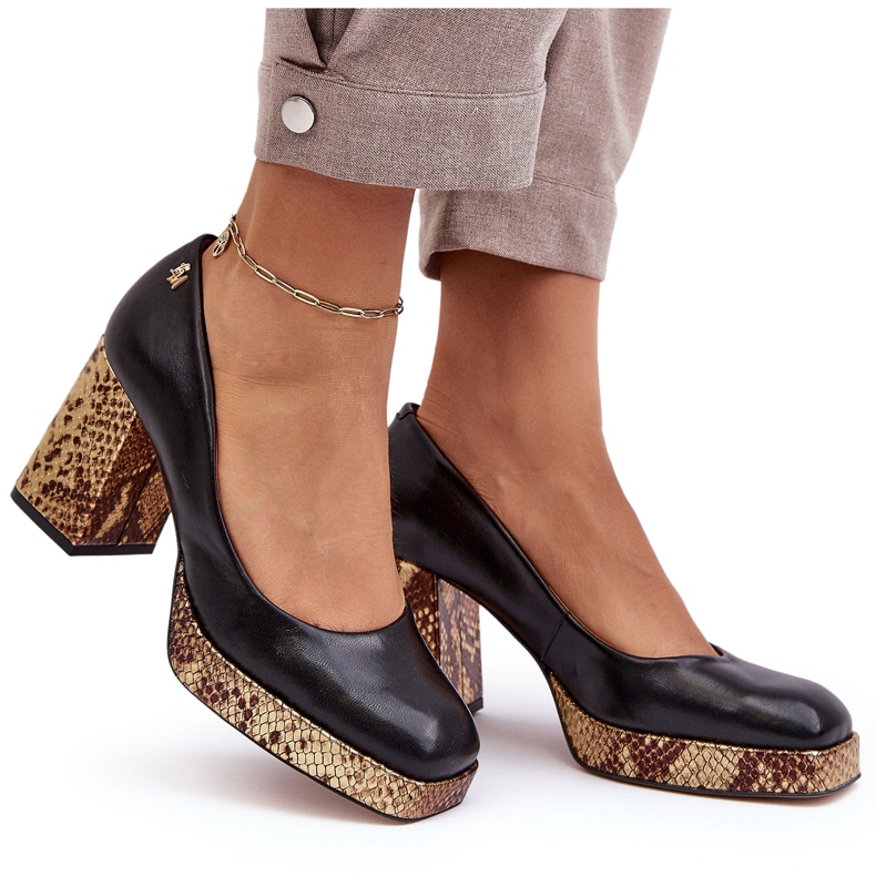 Bombas de couro feminino Laura Messi 2599 preto 4