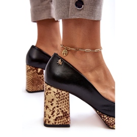 Bombas de couro feminino Laura Messi 2599 preto 2