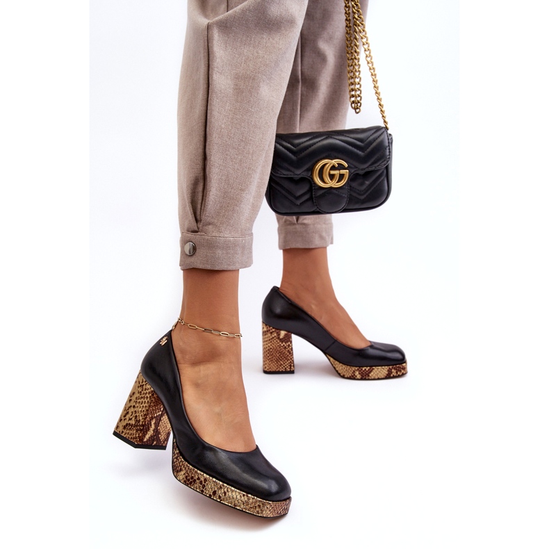 Bombas de couro feminino Laura Messi 2599 preto 1