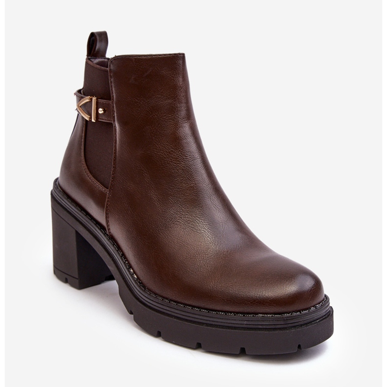 Botins femininos de couro com salto alto enorme, Marrom Belinda 2